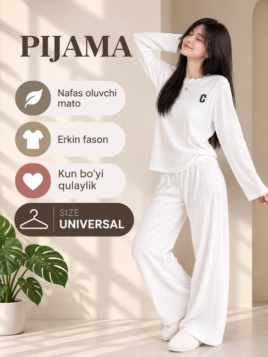Pijama, ayollar uchun uzun yengli va uzun shimli pijama - 