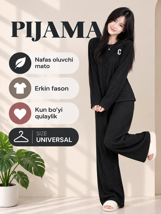 Pijama, ayollar uchun uzun yengli va uzun shimli pijama - 