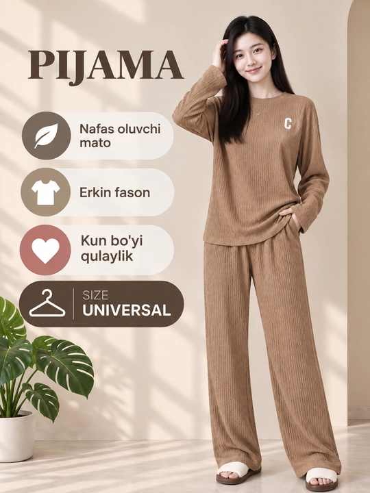 Pijama, ayollar uchun uzun yengli va uzun shimli pijama - 