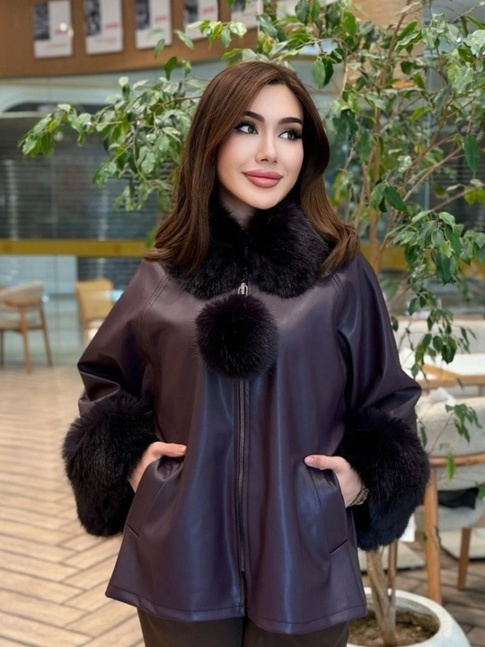 Ayollar uchun Ekocharmdan tikilgan, mo‘yna yoqali va yengli  kurtka 46-54gacha  standart - 