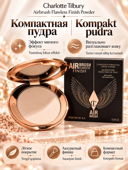 Компактная пудра Charlotte Tilbury Airbrush Flawless Finish Powder, мягкий фокус - 