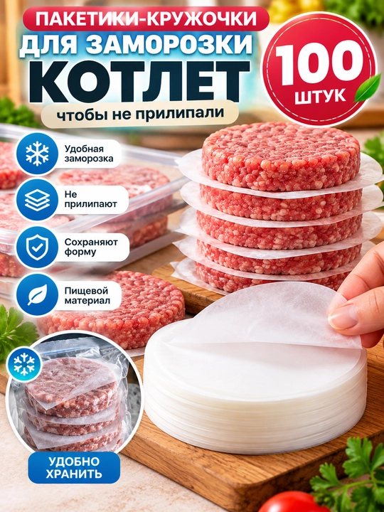 Пресс для котлет и бургеров, форма для фарша + 100 листов для заморозки