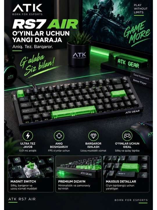 ATK RS7 AIR магнитная клавиатура, игровая клавиатура, механическая клавиатура, геймерская - 
