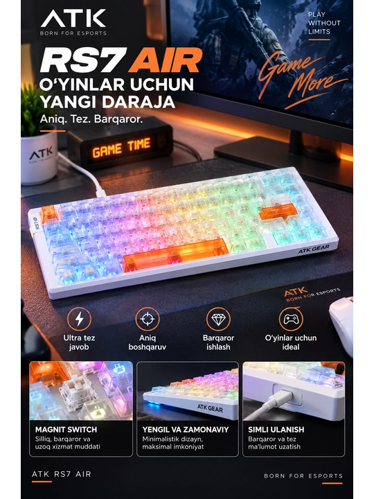 ATK RS7 AIR магнитная клавиатура, игровая клавиатура, механическая клавиатура, геймерская - 