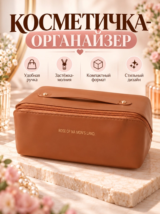 Косметичка женская с ручкой и молнией, органайзер для косметики и вещей для поездок и дома - 