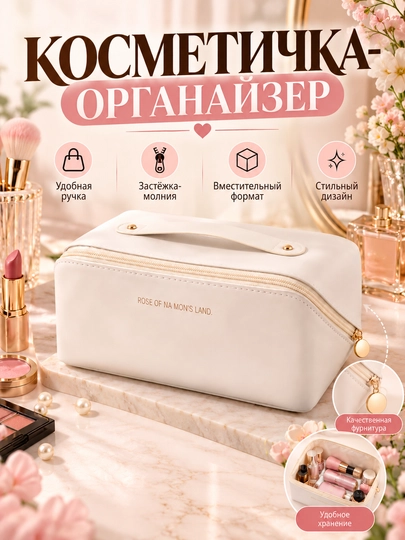 Косметичка женская с ручкой и молнией, органайзер для косметики и вещей для поездок и дома - 
