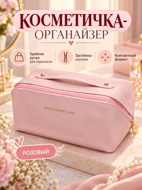 Косметичка женская с ручкой и молнией, органайзер для косметики и вещей для поездок и дома - 