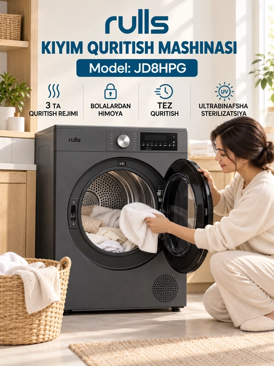 RULLS JD8HPG — 8 kg sig‘imli kiyim quritish mashinasi