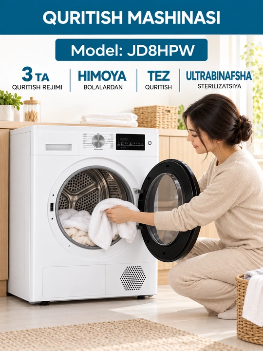 RULLS JD8HPG — 8 kg sig‘imli kiyim quritish mashinasi