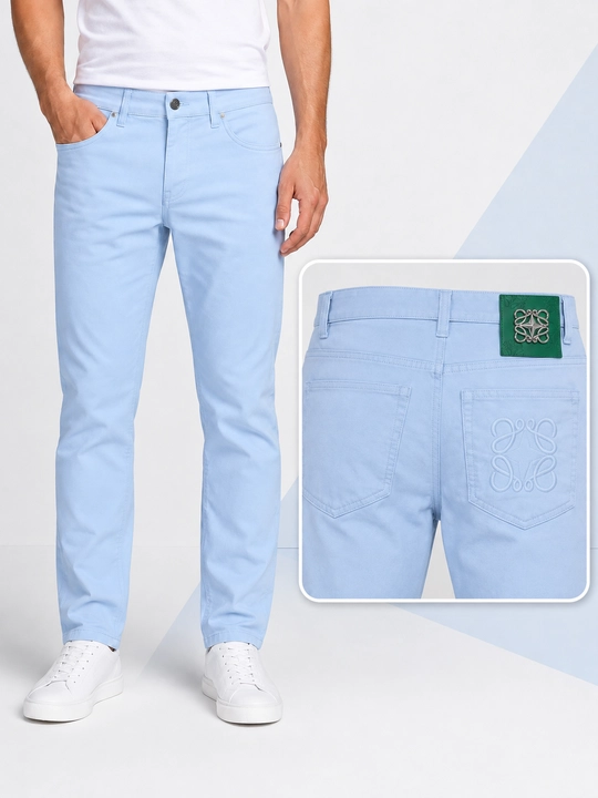 Erkaklar uchun jinsi shim, och ko‘k, toraytirilgan, Slim Fit, kundalik kiyish uchun