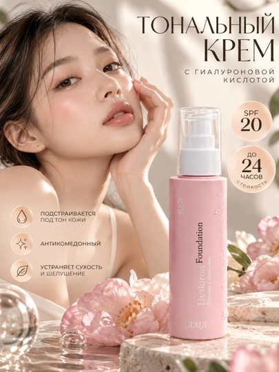 Quyoshdan himoyalovchi AMA, SPF 20 gialuron kislotali koreyscha BB-kremi - 
