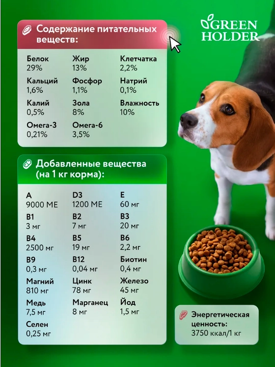 Сухой корм для взрослых собак средних пород (10-25 кг) Green Holder ADULT MEDIUM BREEDS
