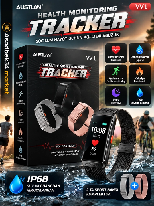 AUSTLAN VV1 — HEALTH MONITORING TRACKER умный браслет - 