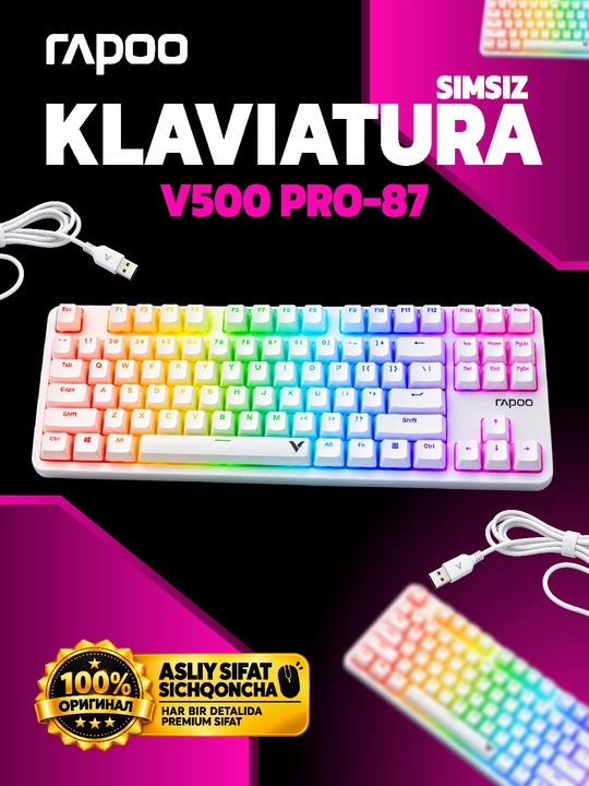 Rapoo V500PRO-87 USB klaviaturasi, Whit - 