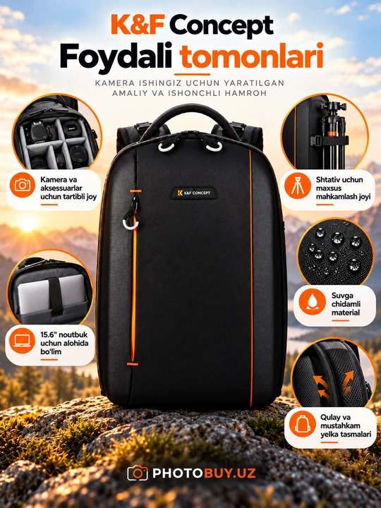 Рюкзак для камеры K&F Concept 18 л, 2 камеры, объективы, ноутбук 14"
