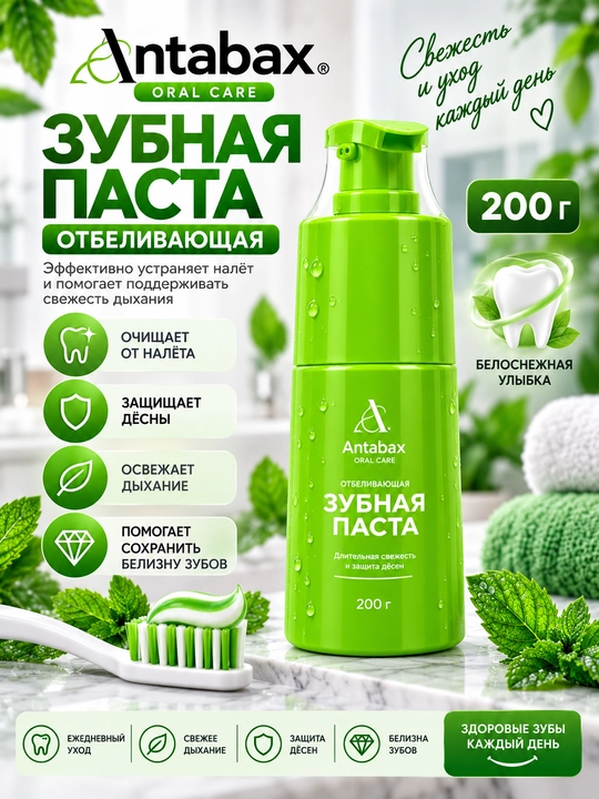 Antabax Oral Care tish pastasi 200 g, oqartiruvchi va kompleks parvarish, og'iz gigiyenasi - 
