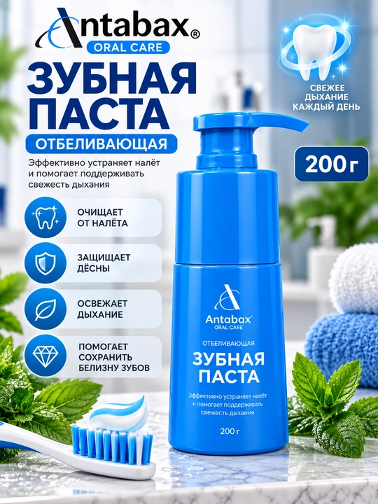 Antabax Oral Care tish pastasi 200 g, oqartiruvchi va kompleks parvarish, og'iz gigiyenasi - 