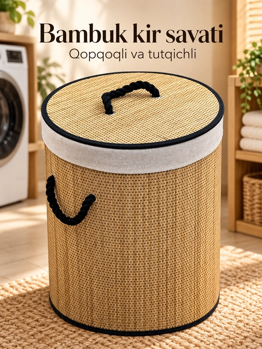 Choyshablar uchun bambuk savat, vannaxona uchun, qopqoqli savat, choyshablar uchun savat - 