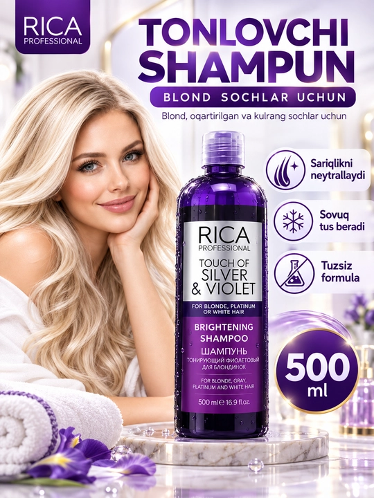 Shampun RICA Touch Toning , sariqlik uchun ayollar sochlari shampuni, sovuq sarg'ishlik