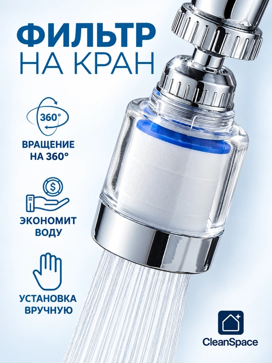 CleanSpace jo‘mragiga suv filtri, aerator, har qanday aralashtirgichlar uchun nasadka - 