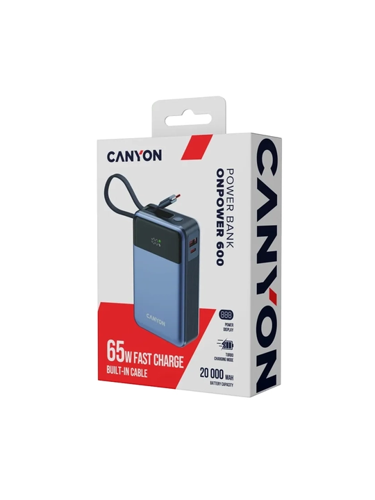 CANYON power bank OnPower 600 built-in cable 20000 mAh PD65W tashqi akkumulyatori