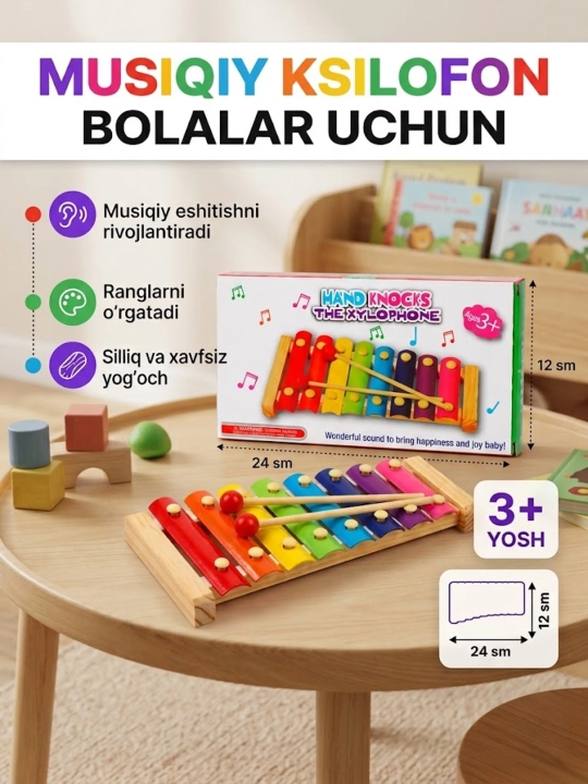 Bolalar uchun musiqiy ksilofon 8 ton - 
