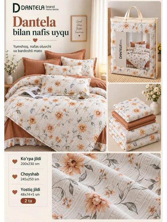 Dantela Vita — мягкое и дышащее постельное бельё для 1–2 человек, пастельные тона - 