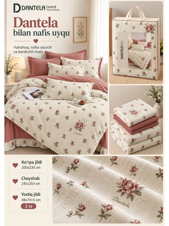 Dantela Vita — мягкое и дышащее постельное бельё для 1–2 человек, пастельные тона - 