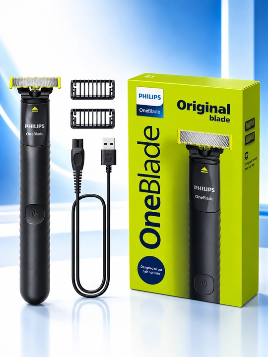 Philips OneBlade trimmeri QP1424, yuz, soqol va mo‘ylov uchun elektr ustara, 2 ta nasadka