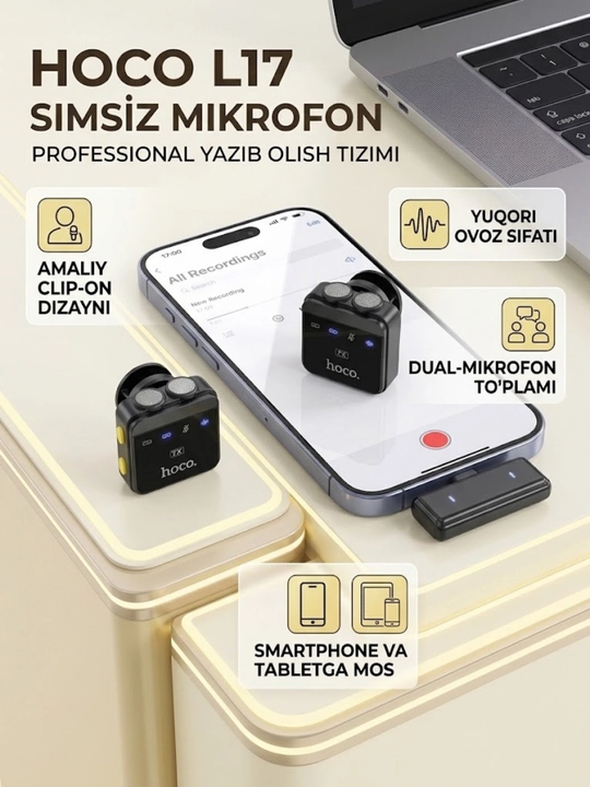 Simsiz mikrofon Hoco L17 Dual-Mic Magnitli (Type-C / iOS)