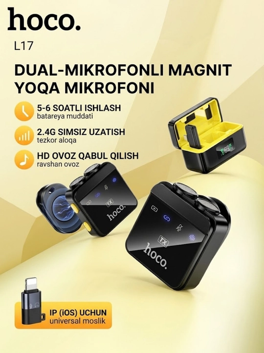 Simsiz mikrofon Hoco L17 Dual-Mic Magnitli (Type-C / iOS)
