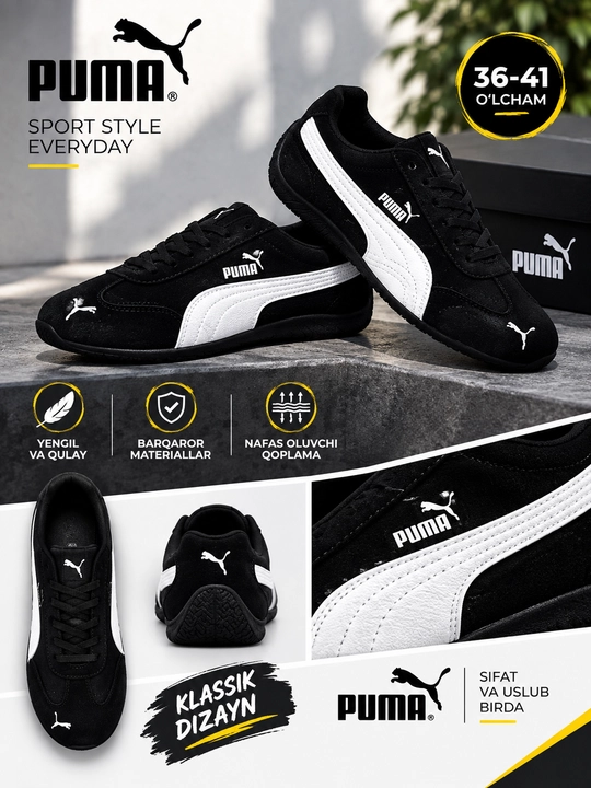 Puma uslubidagi klassik krossovka – 2 xil rang, 36–41 o‘lcham - 