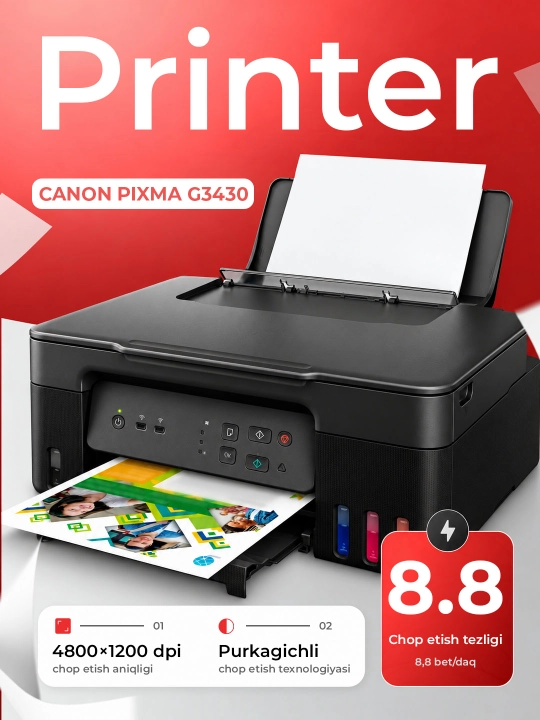 Canon PIXMA G3430, G3416, G3410 — Uy va ofis uchun rangli printer 3 tasi 1 da, Wi-Fi - 