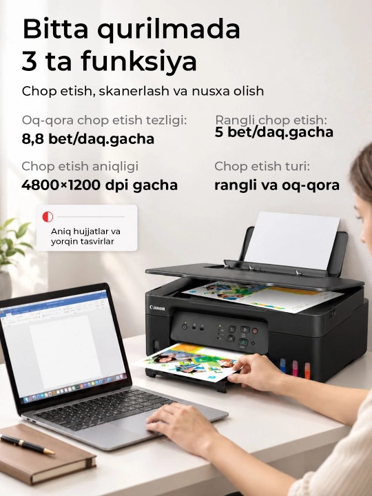 Canon PIXMA G3430, G3416, G3410 — Uy va ofis uchun rangli printer 3 tasi 1 da, Wi-Fi