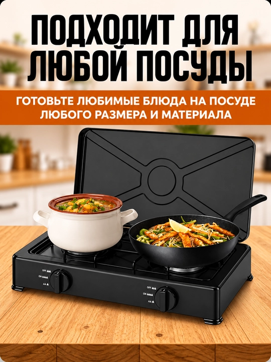 Sayohat plitasi, gaz, 2 konforkali, propan va tabiiy gaz, avtomatik o‘t oldirish