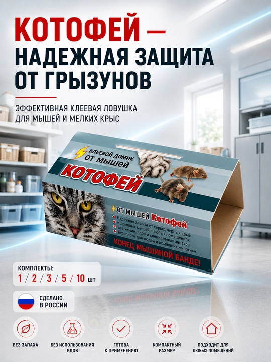 Котофей клеевая ловушка для мышей и мелких крыс, домик