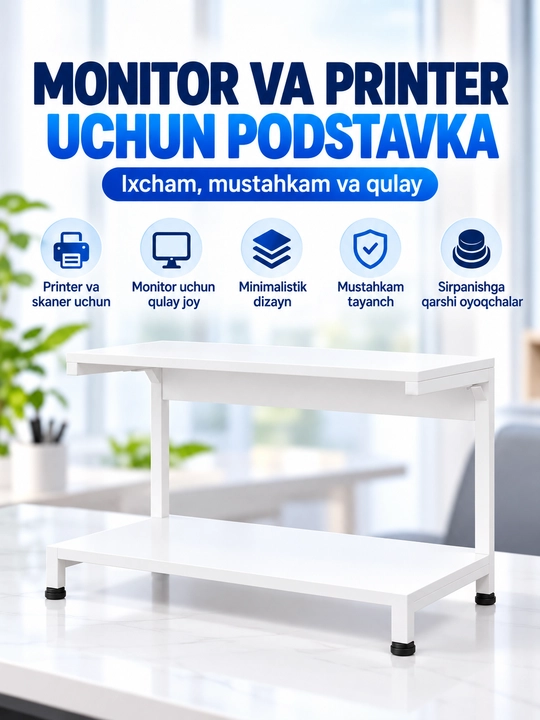 Monitor va printer uchun 2 qavatli podstavka, ixcham stol usti organayzeri
