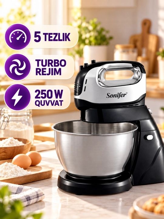 Миксер Sonifer SF-7008, стационарный, 5 скоростей Turbo, 4 л, 250 Вт - 