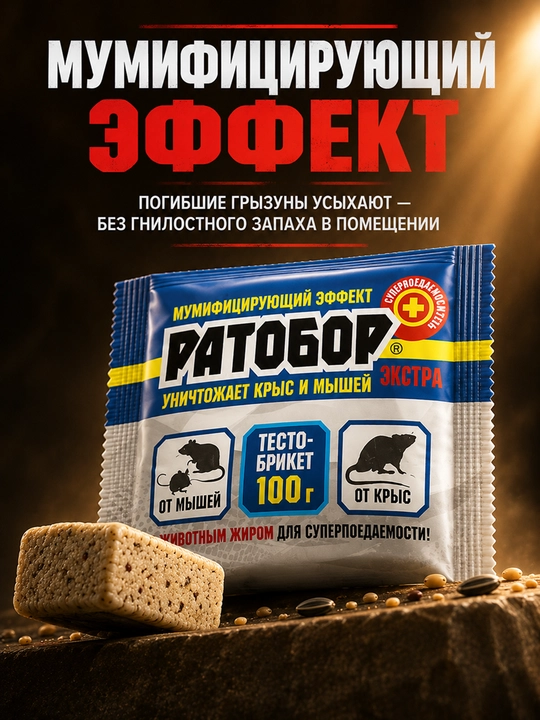 Ратобор Экстра, тесто-брикет против крыс и мышей, 100 г