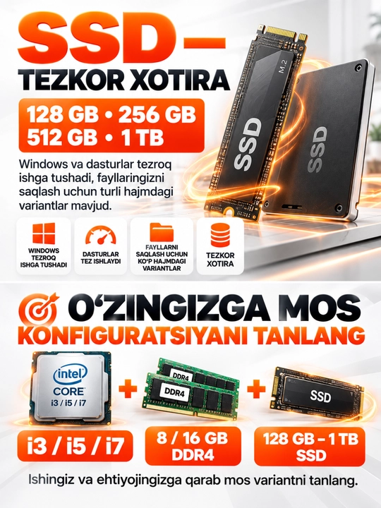 Monoblok 27" IPS H610 Yangi Avlod, Intel Core i3/i5/i7, DDR4, SSD, Windows 11 Pro
