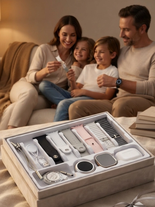 Mini kolonka, AirPods, Smart Watch va USB kabel, qo‘shimcha remeshoklar bilan