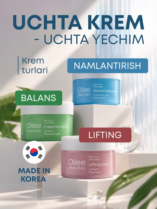 Ollee quruq yog‘li teri va qarishga qarshi parvarish uchun namlantiruvchi yuz kremi 100 ml