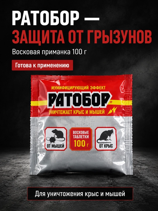 Ратобор средство от крыс и мышей, восковые таблетки, приманка 100 г - 
