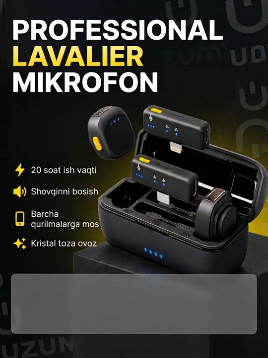 Blogerlar uchun Lavaliere mikrofon Type-C/Lightning simsiz, petlichka, mikrofon, petlichka