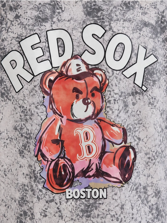Red Sox va ayiq tasviri tushirilgan, kalta yengli, katta o‘lchamli ayollar paxtali futbolkasi