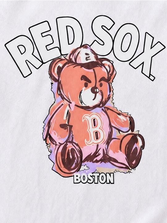Red Sox va ayiq tasviri tushirilgan, kalta yengli, katta o‘lchamli ayollar paxtali futbolkasi