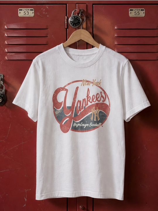 Ayollar uchun New York Yankees printli paxta oversayz futbolka, qisqa yengli