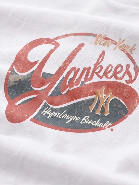 Ayollar uchun New York Yankees printli paxta oversayz futbolka, qisqa yengli