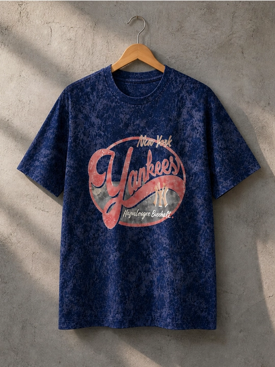 Ayollar uchun New York Yankees printli paxta oversayz futbolka, qisqa yengli