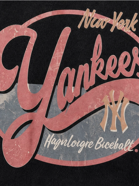 Ayollar uchun New York Yankees printli paxta oversayz futbolka, qisqa yengli